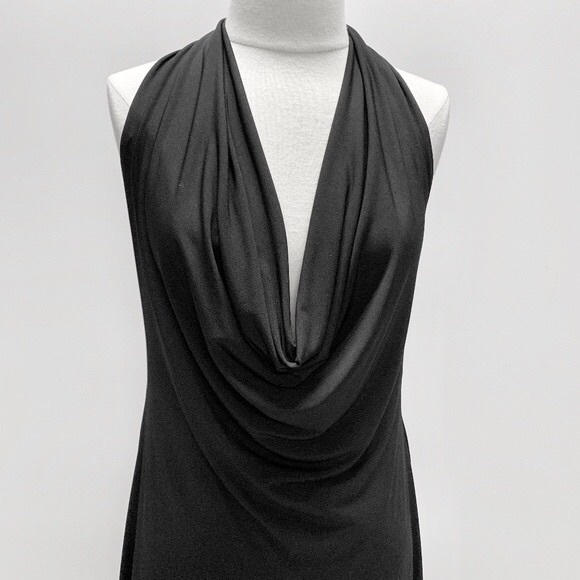 Calvin Klein Black Cowl Neck Halter Dress W/ Spaghetti Cross Ties Back Size 12 - Picture 3 of 14